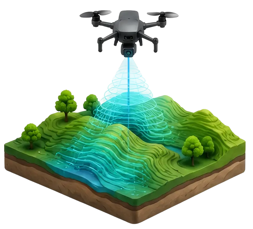 Survey drone mapping terrain for orthomosaic and elevation data